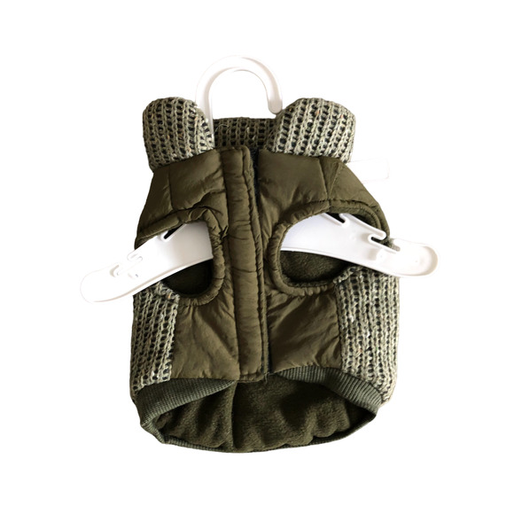 Fashion Pet Olive Warm Cozy Fleece Reversible Sweater Trim Puffy Knitted Coat - Picture 5 of 6